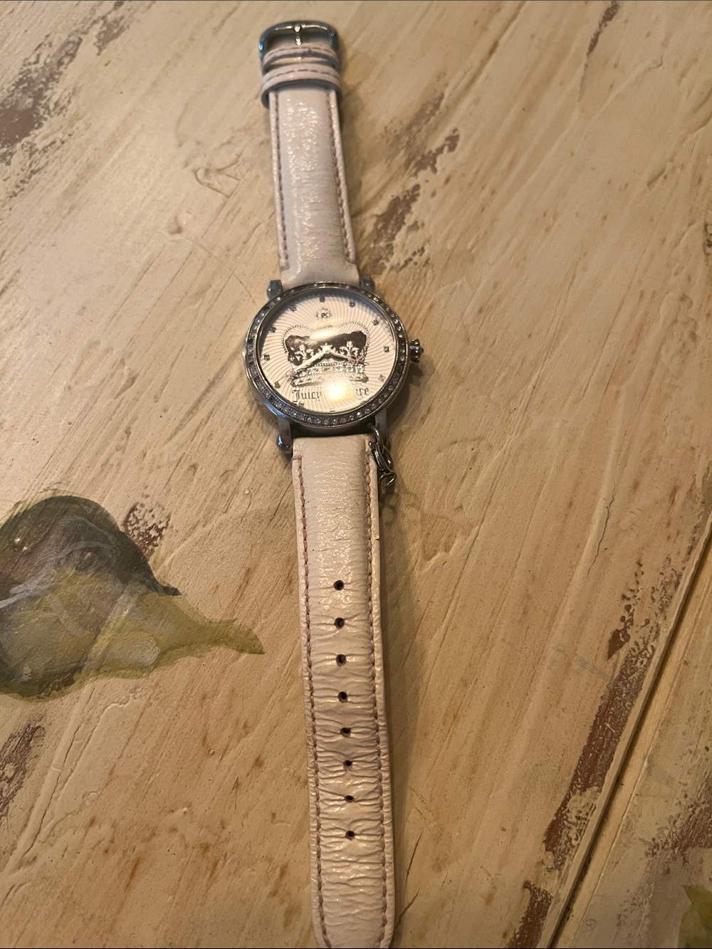 Juicy Couture Cream Leather Strap Watch with Crystal Accents - Unbranded